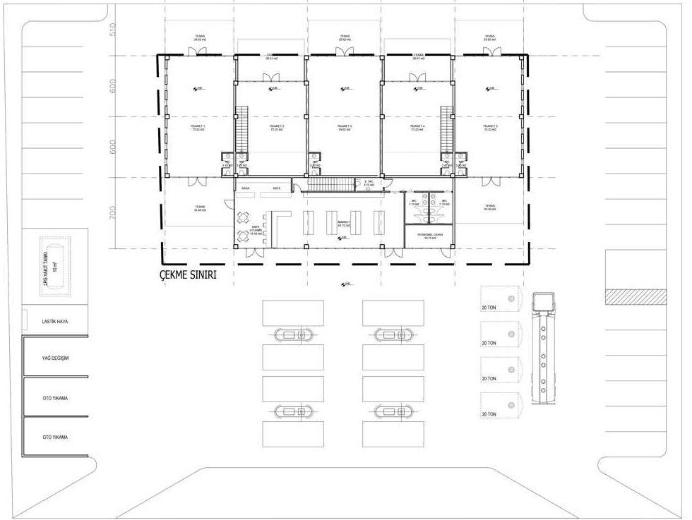 Karatay Akaryakıt İstasyonu Arsası Konsept proje Yerleşim planı kat planı