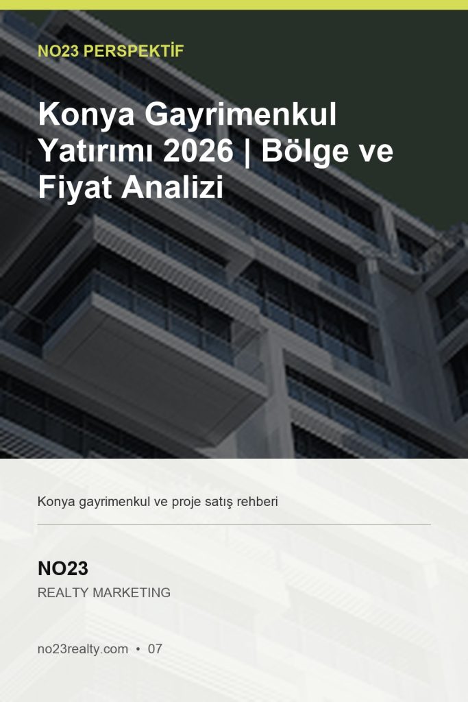 Konya Gayrimenkul Yatırımı 2026 | Bölge ve Fiyat Analizi - NO23 Realty Marketing Pinterest kapak görseli
